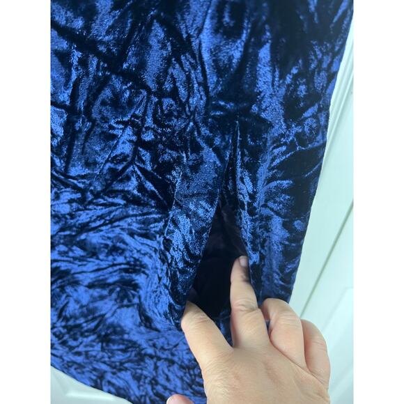 Vintage 60s Blue Crushed Velvet Sleeveless Short Square Neck Party Dress 00 XXS - Picture 2 of 7